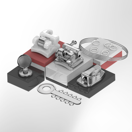Комплект приспособлений для фиксации съемных и несъемных ортодонтических аппаратов (с брекетами керамическими Квик Клеа и Био Квик 16+4), версия 1