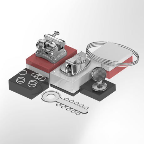 Комплект приспособлений для фиксации съемных и несъемных ортодонтических аппаратов (с брекетами металлическими Био Квик), версия 1