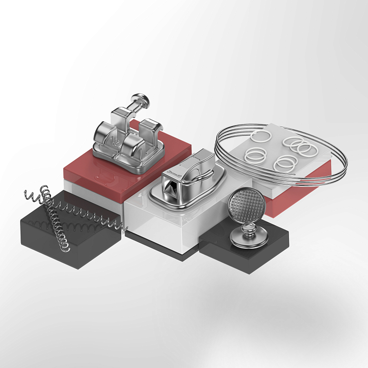 Комплект приспособлений для фиксации съемных и несъемных ортодонтических аппаратов (с брекетами металлическими Спринт размер Мини), версия 4