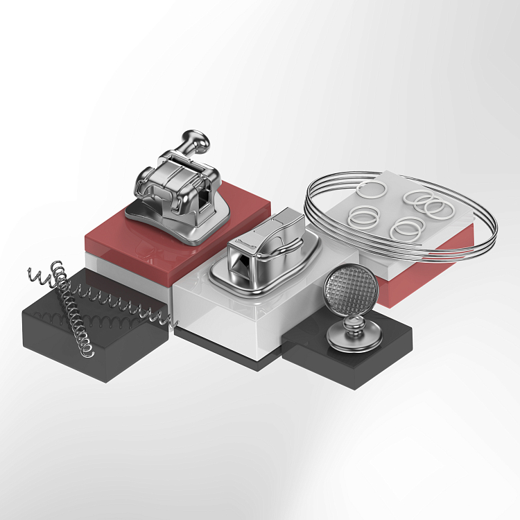 Комплект брекетов и приспособлений для формирования ортодонтических аппаратов с принадлежностями (с брекетами металлическими МИНИ), версия 2